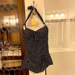 Black and white polka dot one piece swimsuit